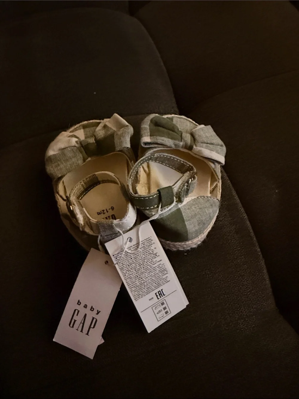 GAP Green Plaid Bow Espadrille Sandals